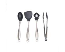 Cooking utensil set, 5 piece, stainless steel and silicone